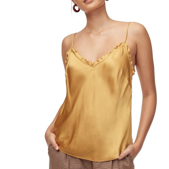 Wilfred Tops - Wilfred Gold Satin Ruffle-Trim Cami